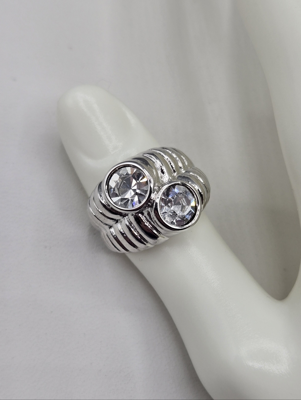 Swarovski Crystal Elements Silver Statement Ring Clear Size 8.5 Prom Bridal